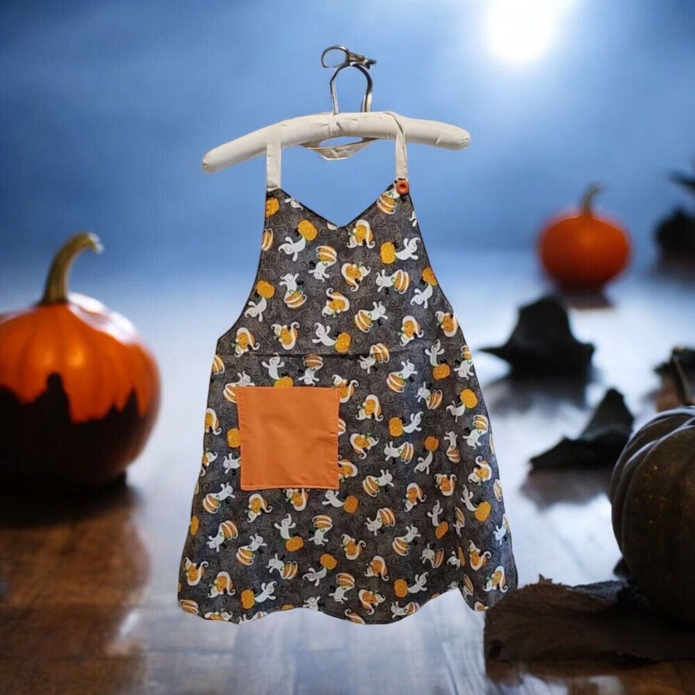 Handmade Halloween Themed Full Bib Apron Ghosts JackOLanterns Spiders Pocket New